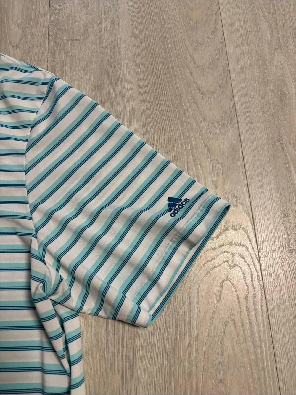 🔥BUNDLESALE Mens XL Adidas Performance Teal and White Striped Golf Polo Shirt